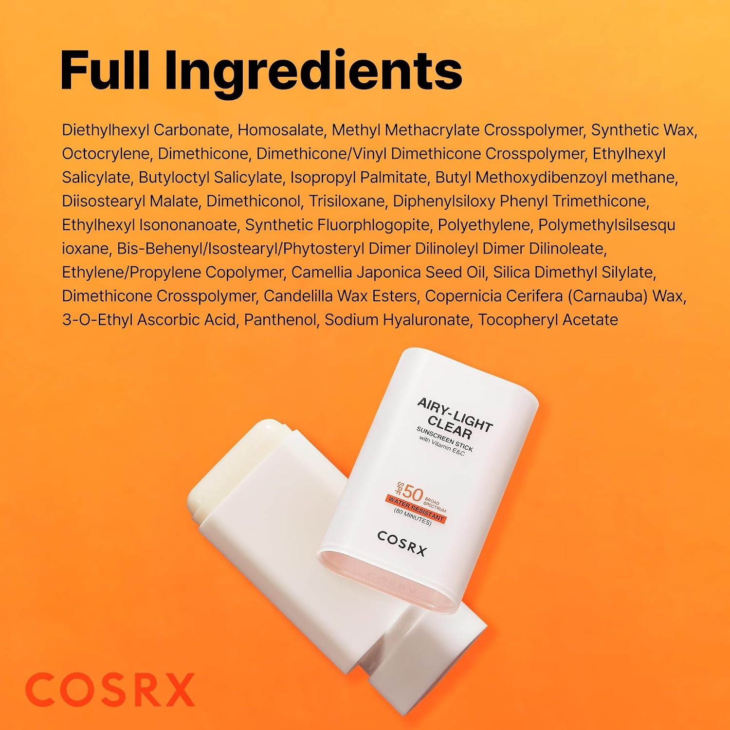 image:imageCOSRX Vitamin E Sunscreen SPF 50 Natural Glow for Oily Skin 169 fl oz Hydrating Face Sunscreen Lightweight NonSticky No White Cast Beach Essentials Travel Essentials Korean SkincareVitamin EC Sunscreen Stick 1 Pack