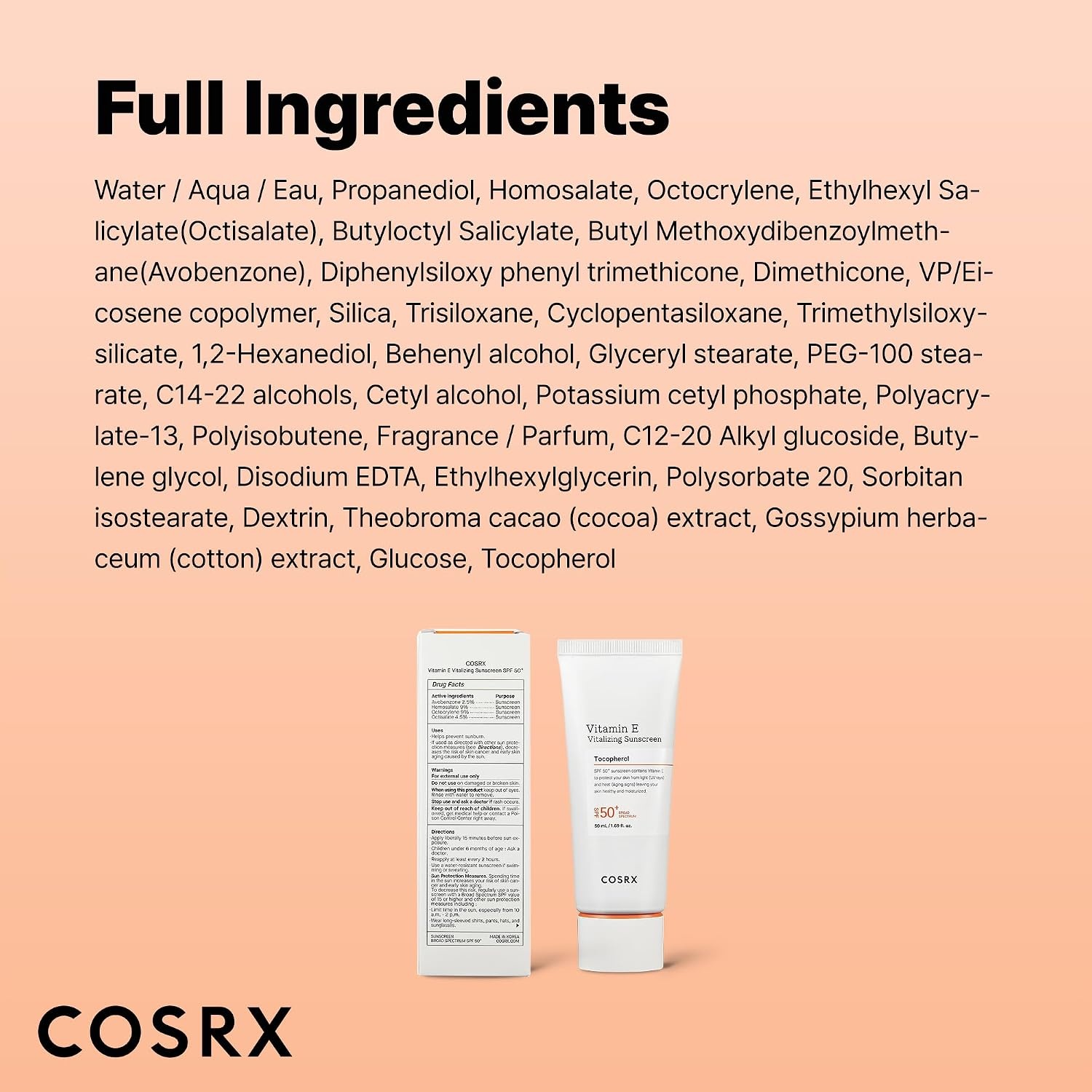 image:imageCOSRX Vitamin E Sunscreen SPF 50 Natural Glow for Oily Skin 169 fl oz Hydrating Face Sunscreen Lightweight NonSticky No White Cast Beach Essentials Travel Essentials Korean SkincareKeyring Gift Set 1 Pack