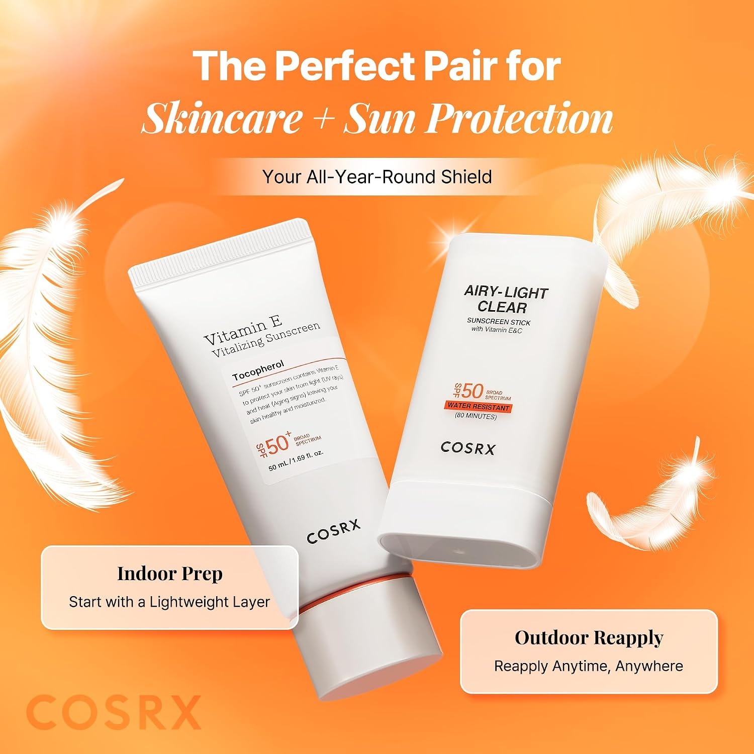image:imageCOSRX Vitamin E Sunscreen SPF 50 Natural Glow for Oily Skin 169 fl oz Hydrating Face Sunscreen Lightweight NonSticky No White Cast Beach Essentials Travel Essentials Korean SkincareVitamin EC Sunscreen Stick 1 Pack