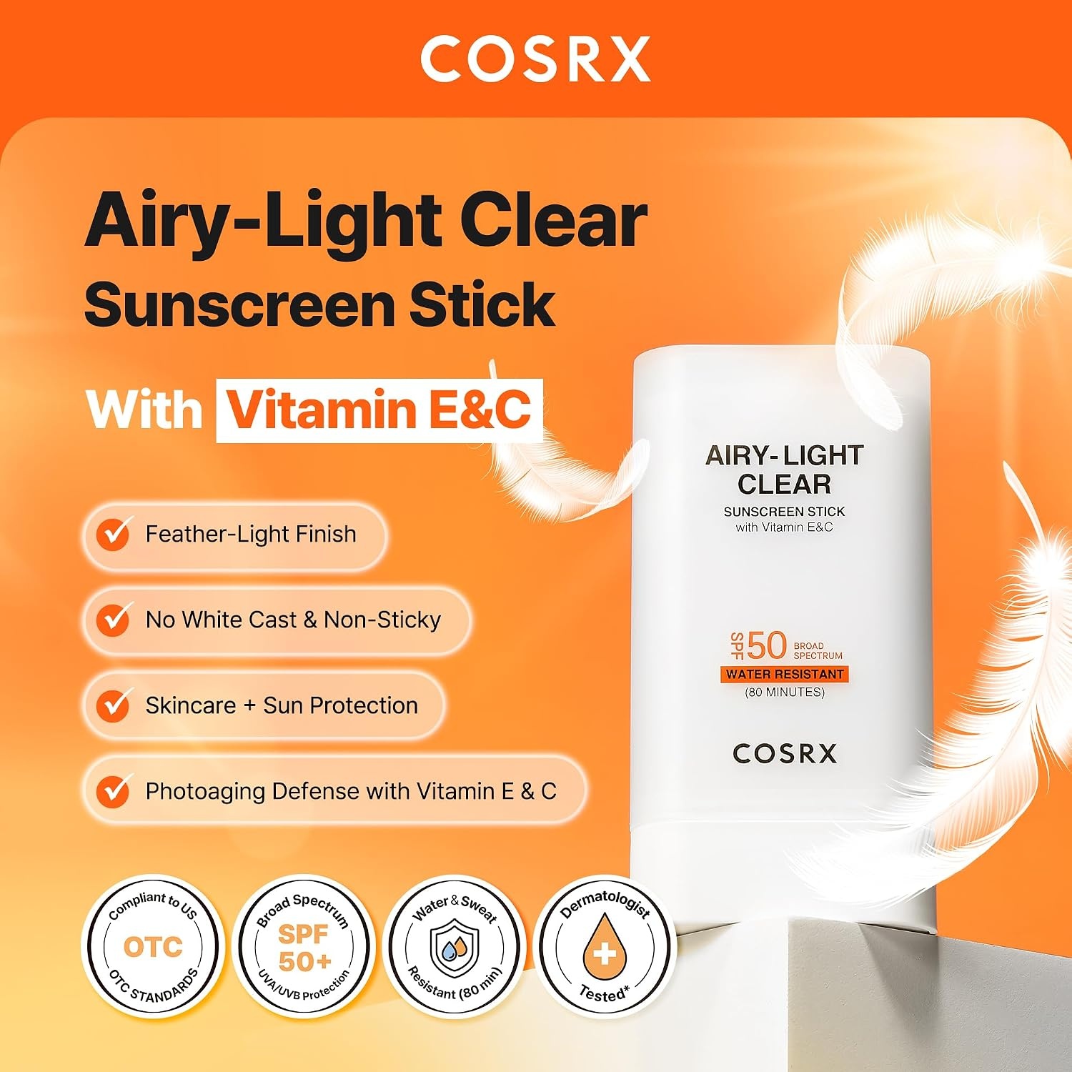 image:imageCOSRX Vitamin E Sunscreen SPF 50 Natural Glow for Oily Skin 169 fl oz Hydrating Face Sunscreen Lightweight NonSticky No White Cast Beach Essentials Travel Essentials Korean SkincareKeyring Gift Set 1 Pack