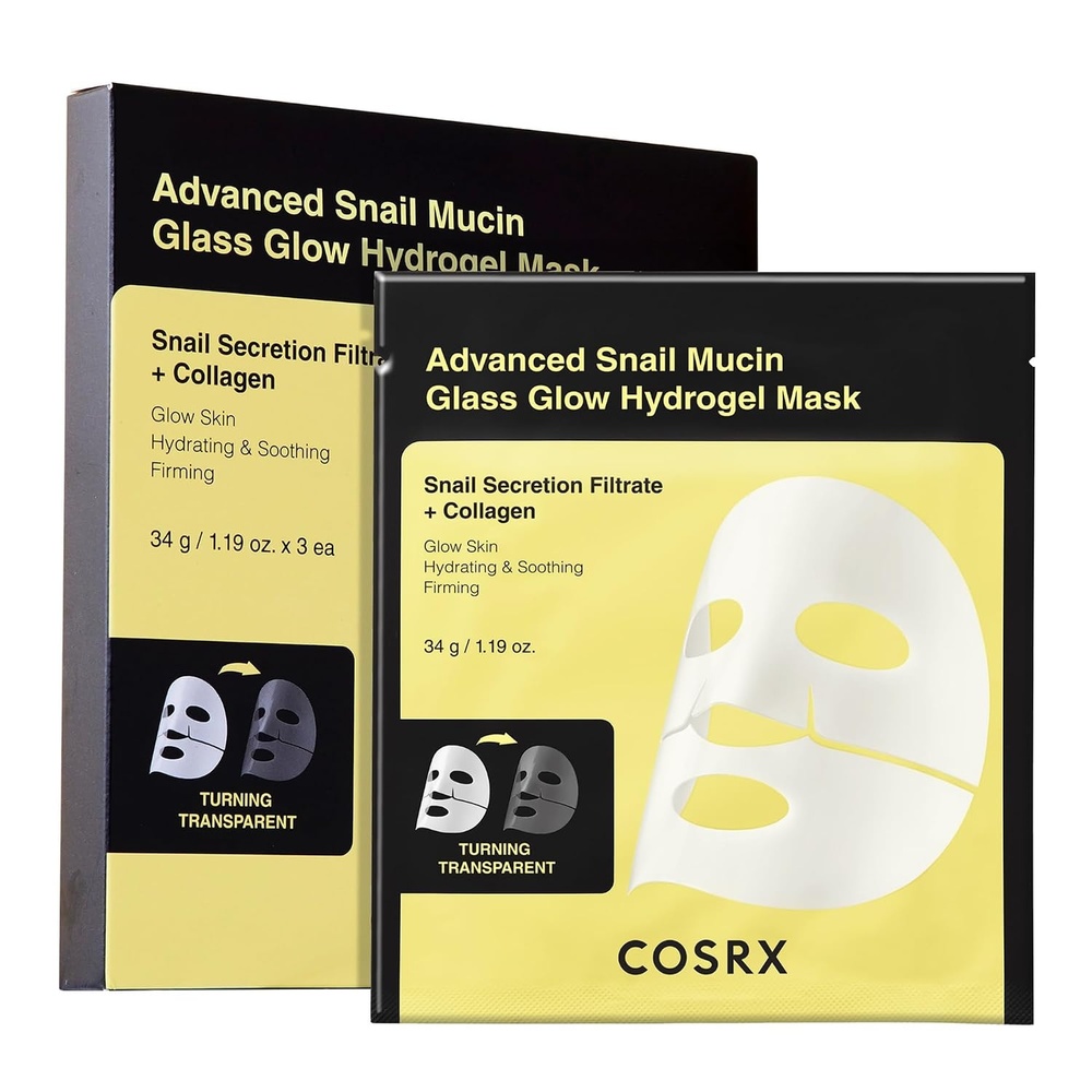 image:imageCOSRX Advanced Snail Mucin Glass Glow Hydrogel Face Masks Skincare 3 EA Collagen Face Mask Travel Essentials amp Self Care Gifts for Women Overnight Face Mask Korean Skin CareSnail Mucin