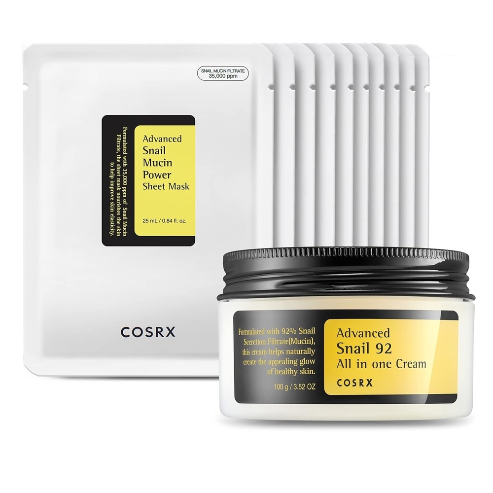 image:imageCOSRX Glazed Donut Look Snail Mucin 92 Daily Repair Moisturizer with Snail Mucin Sheet Mask Pack of 10 Hydrating Serum for Face with Snail Secretion Filtrate for Dark Spots and Fine Lines