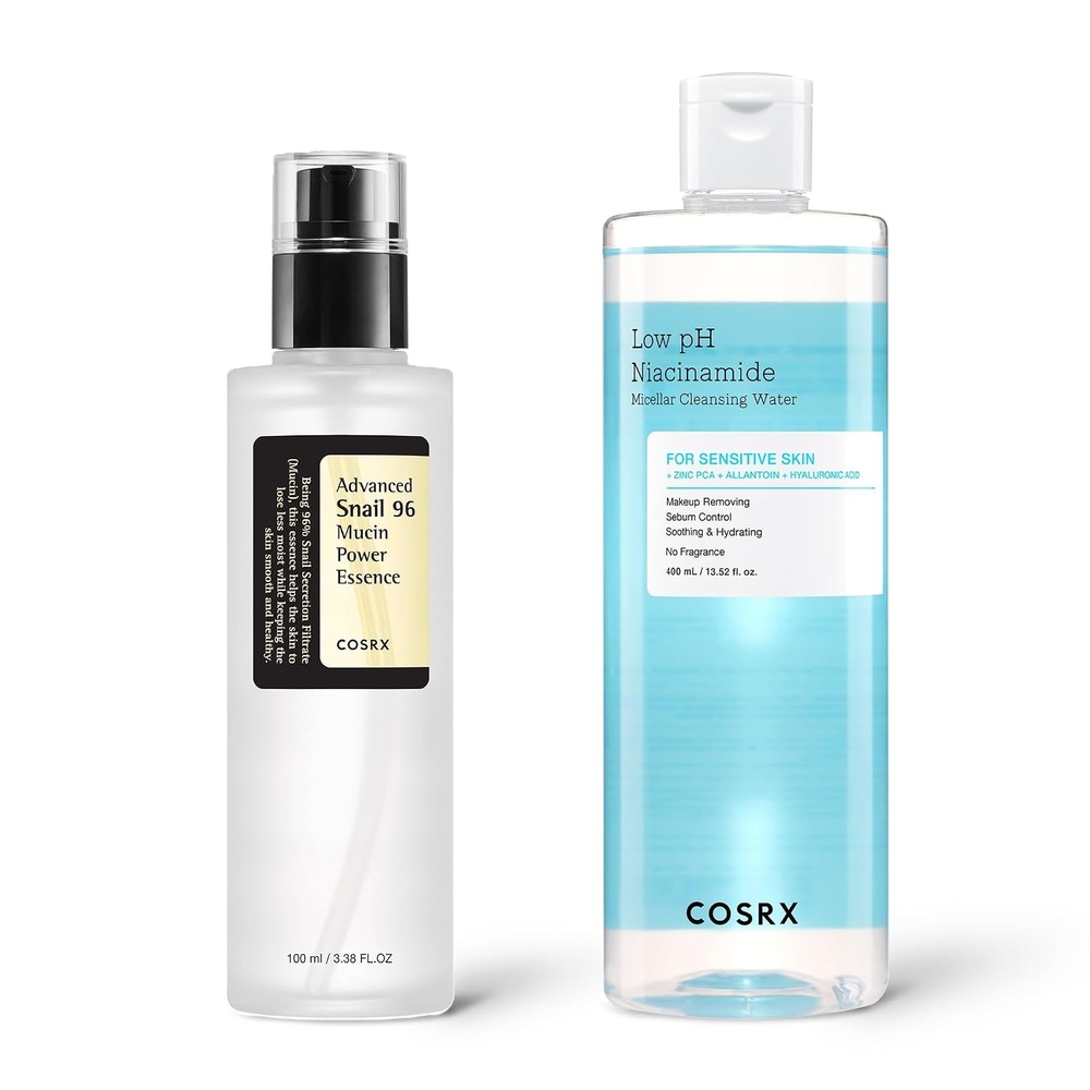 image:imageCOSRX Micellar for Sensitive Skin Snail 96 Mucin Power Essence amp Low pH Niacinamide Micellar Cleansing Water Hydrating Radiating Serum amp Daily Cleanser for Sensitive Skin Korean Skin Care