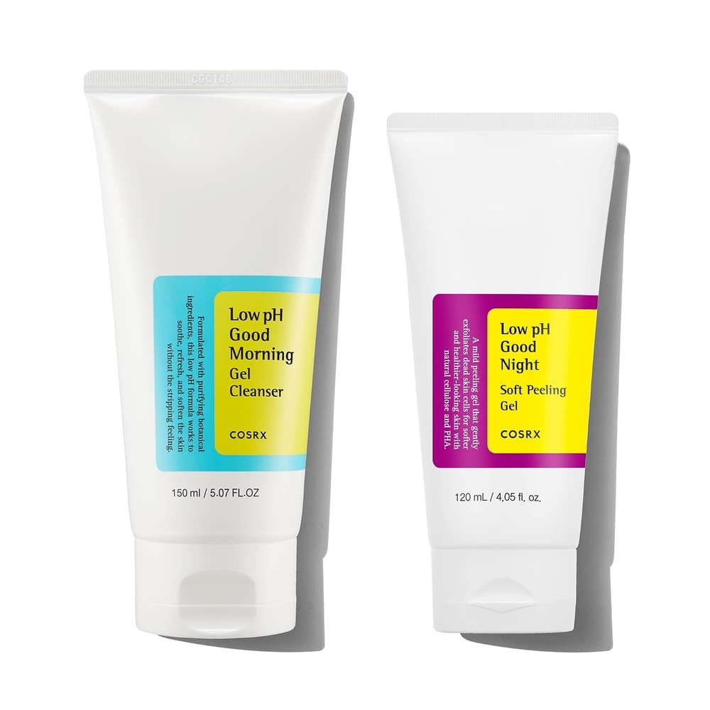 image:imageCOSRX Morning Skincare Routine Low pH Good Morning Gel Cleanser Low pH Good Night Soft Peeling Gel Cleanse and Exfoliate Sensitive Skin PHA Korean Skin Care