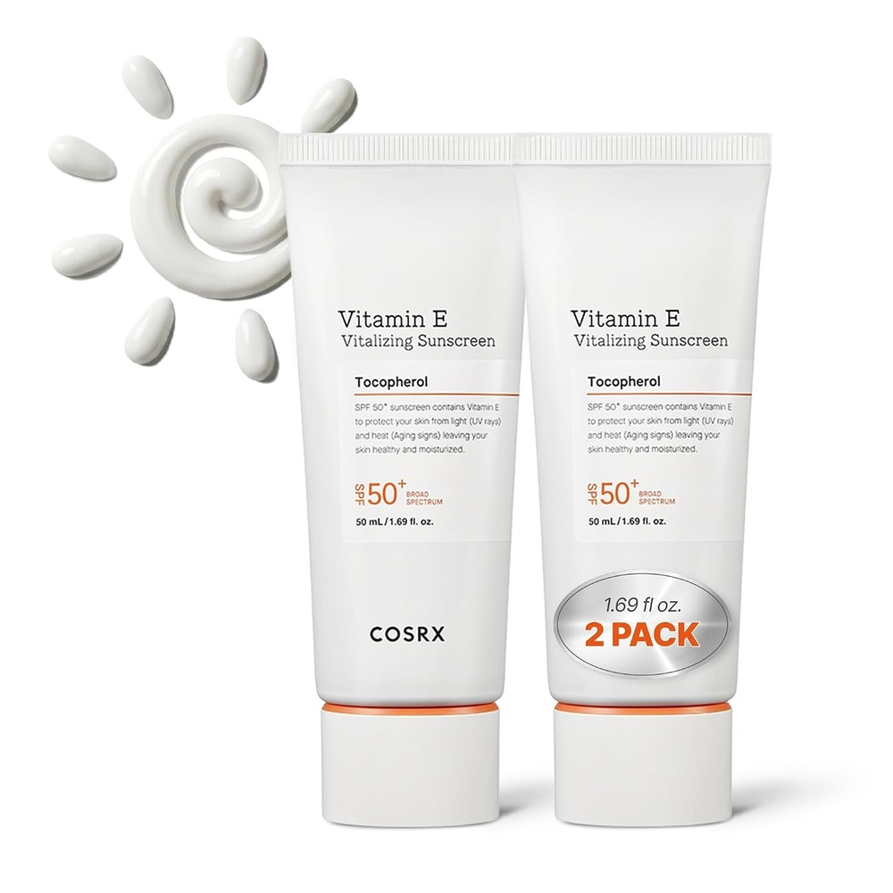 image:imageCOSRX Vitamin E Sunscreen SPF 50 Natural Glow for Oily Skin 169 fl oz Hydrating Face Sunscreen Lightweight NonSticky No White Cast Beach Essentials Travel Essentials Korean SkincareVitamin E Sunscreen 2 Pack