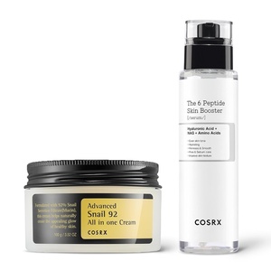 COSRX Moisture Booster – Snail Mucin 92% Moisturizer + 6X Peptide Collagen Booster Toner Serum