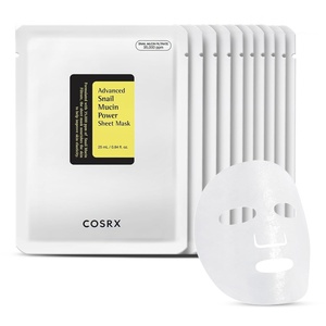COSRX Snail Mucin Sheet Mask 10 EA with Snail Mucin Serum | Hydrating Face Sheet Masks for Dry & Sensitive Skin, Korean Face Mask for Self Care, Korean Skin Care(10 EA (1 Pack))